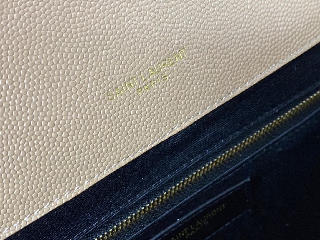 Saint Laurent Envelope Large Quilted Beige Grained Leather Bag