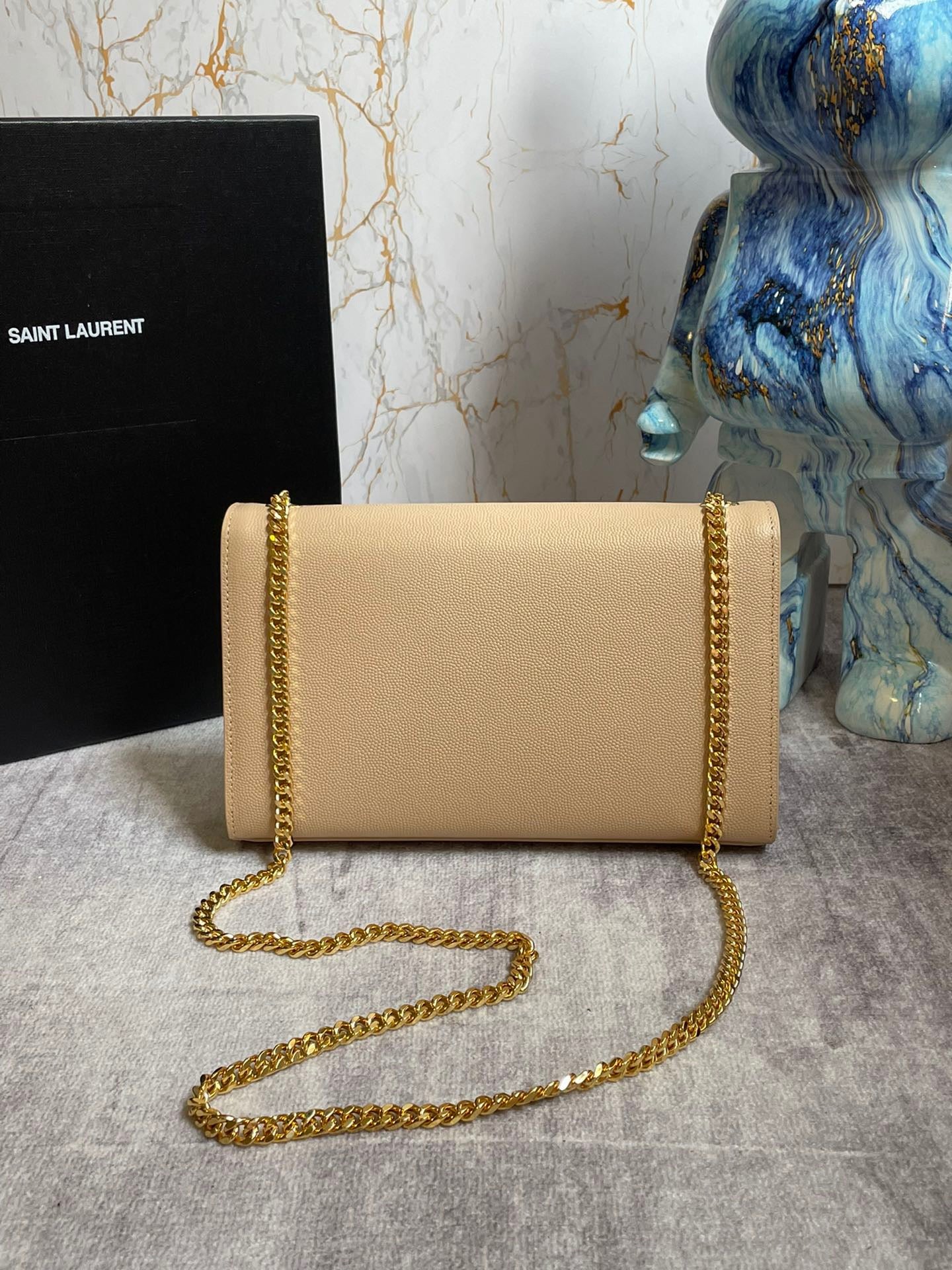 Saint Laurent Kate Medium Chain Bag In Apricot Grain De Poudre Leather