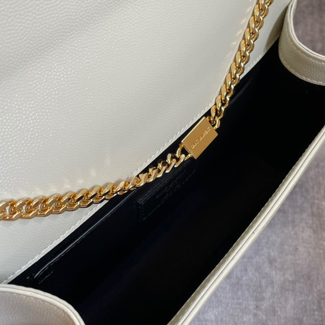 Saint Laurent Kate Medium Chain Bag In Off-white Grain De Poudre Leather