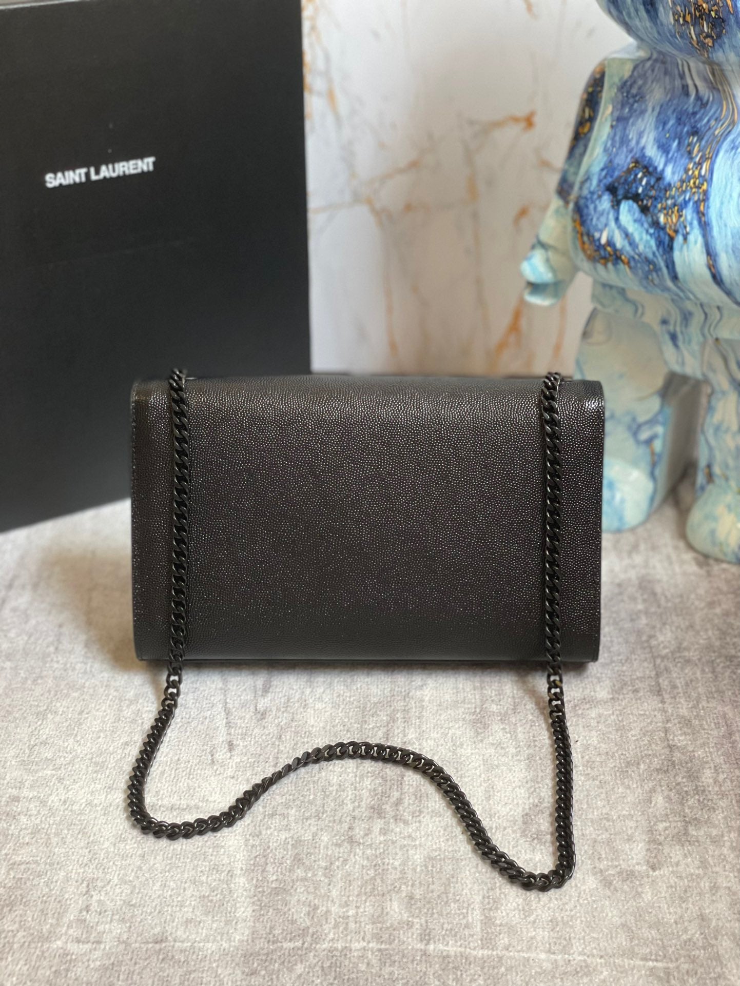 Saint Laurent Kate Medium Chain Bag In Black Grain Leather With Black Hardware