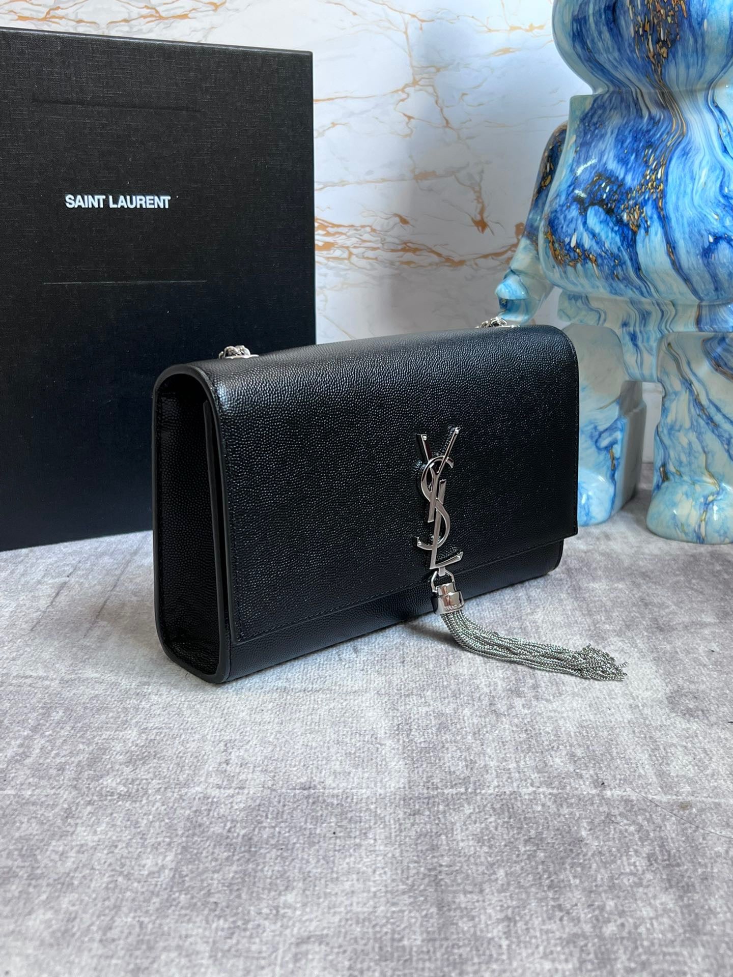 Saint Laurent Kate Medium Tassel Bag In Black Grain De Poudre Leather