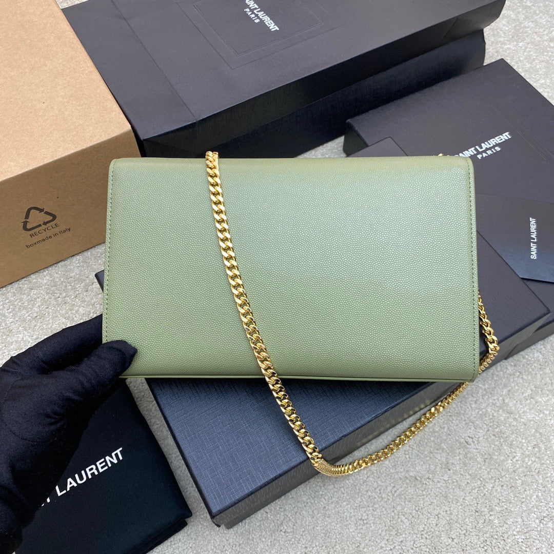 Saint Laurent Kate Medium Chain Bag In Avocado Green Grain De Poudre Leather