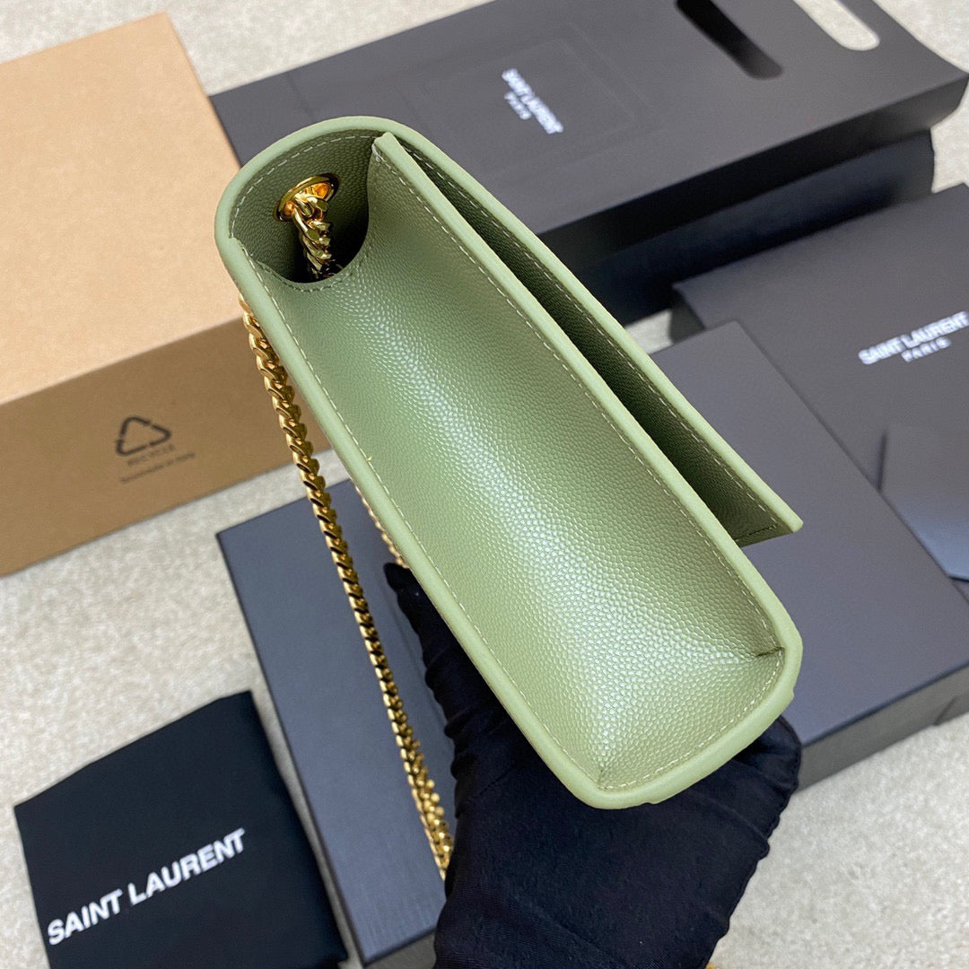 Saint Laurent Kate Medium Chain Bag In Avocado Green Grain De Poudre Leather