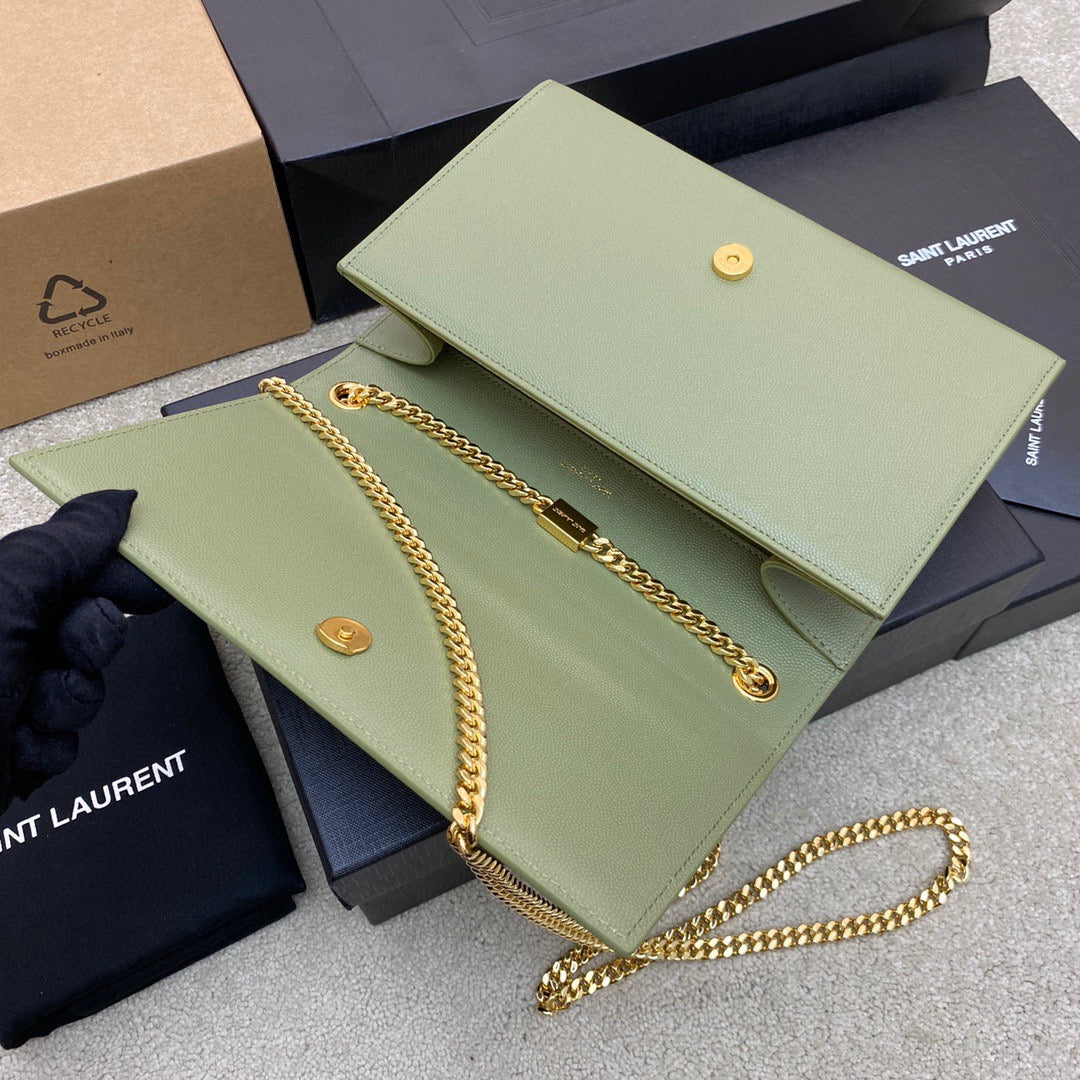 Saint Laurent Kate Medium Chain Bag In Avocado Green Grain De Poudre Leather