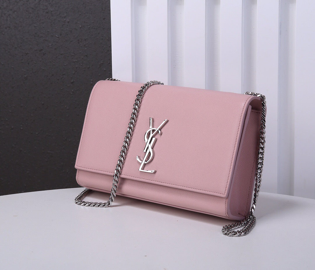 Saint Laurent Kate Medium Chain Bag In Pink Grain De Poudre Leather