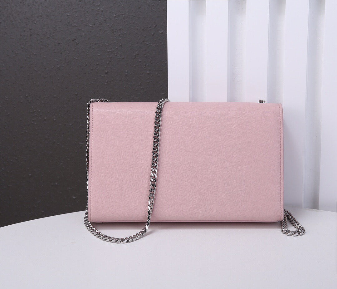 Saint Laurent Kate Medium Chain Bag In Pink Grain De Poudre Leather