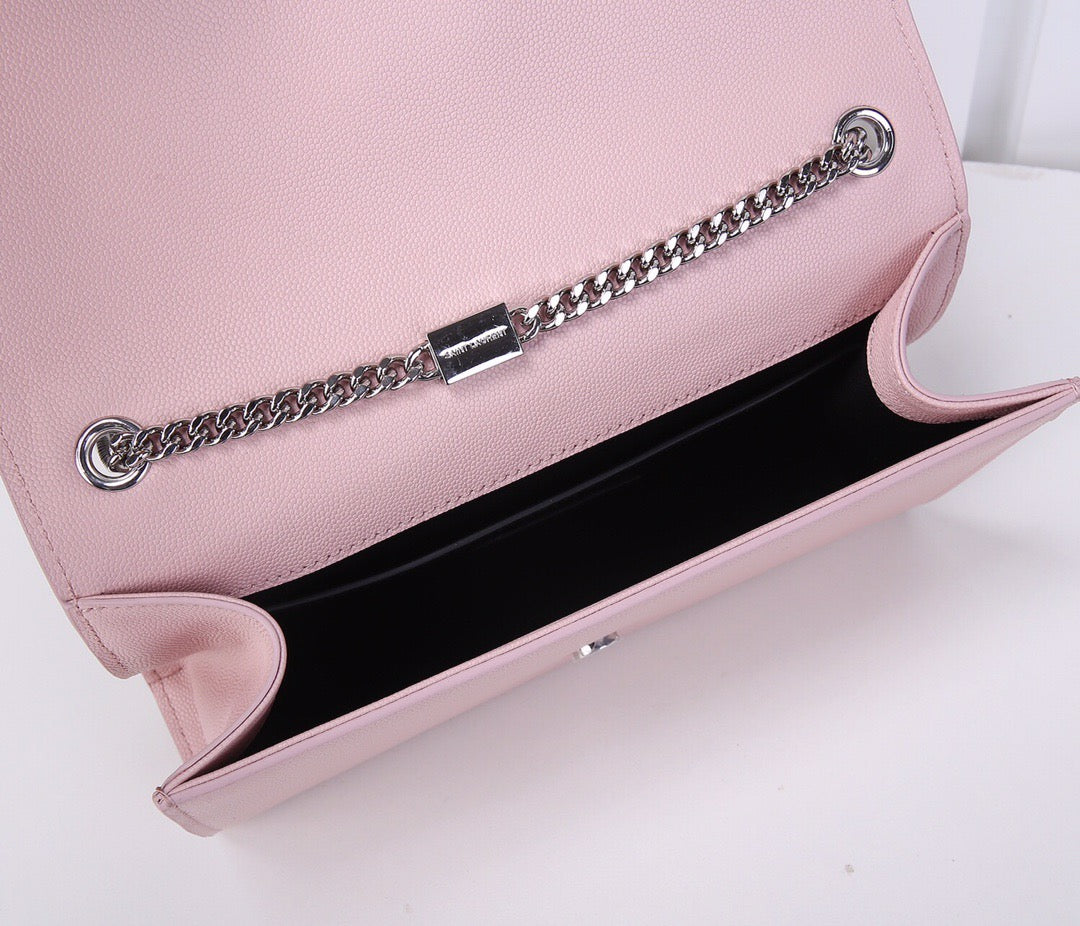 Saint Laurent Kate Medium Chain Bag In Pink Grain De Poudre Leather