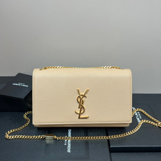 Saint Laurent Kate Small Chain Bag In Apricot Grain De Poudre Leather