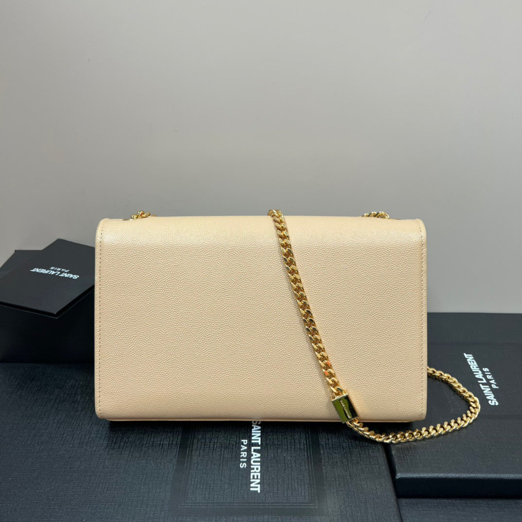 Saint Laurent Kate Small Chain Bag In Apricot Grain De Poudre Leather