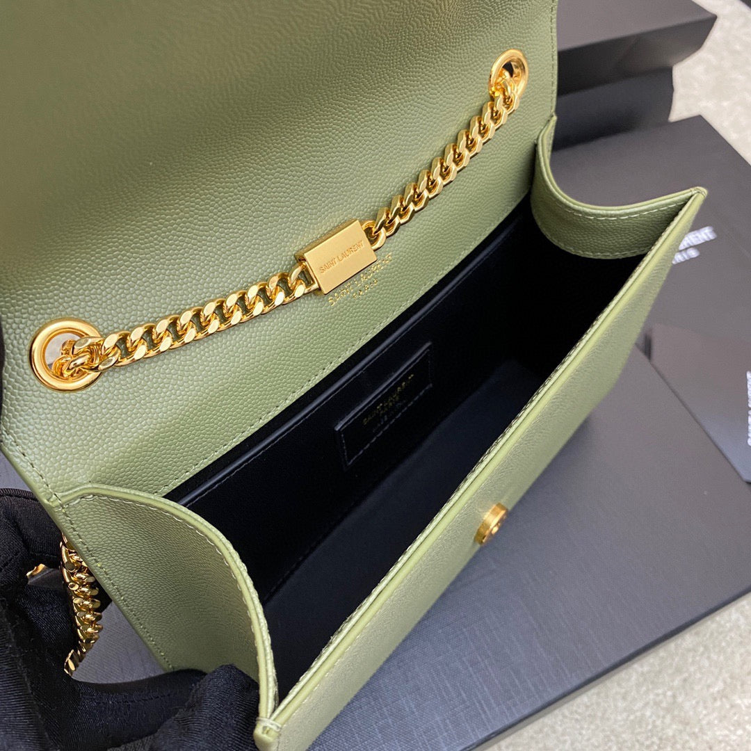 Saint Laurent Kate Small Chain Bag In Green Grain De Poudre Leather