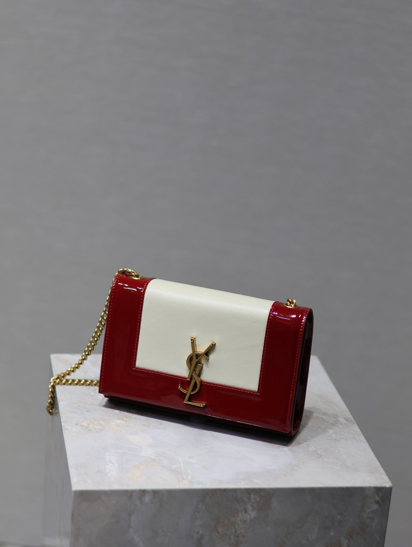 Saint Laurent Kate Small Red And White Glossy Leather Chain Bag