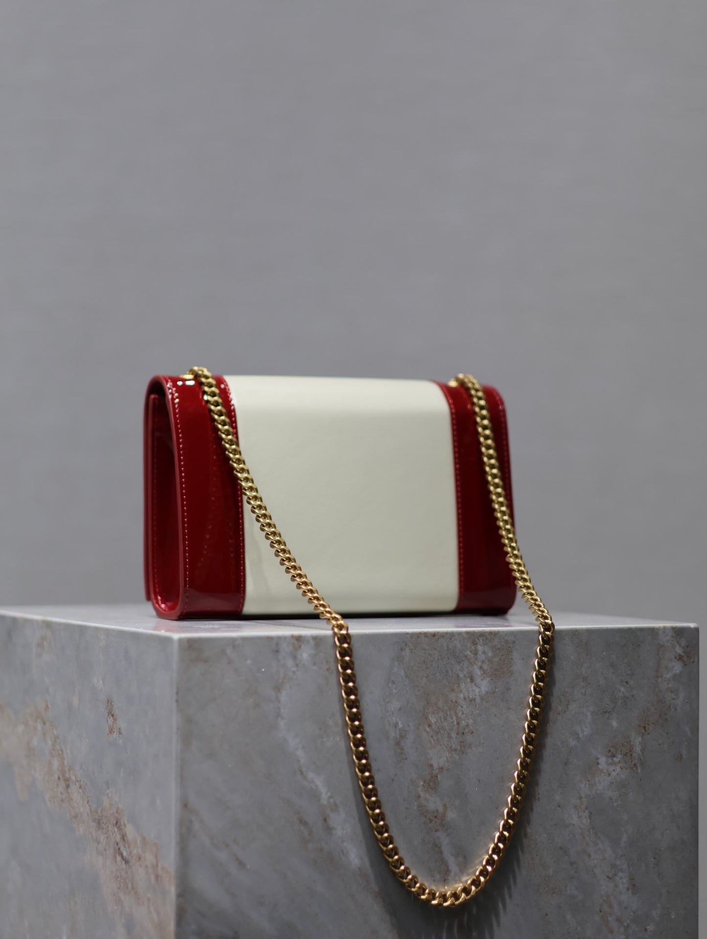 Saint Laurent Kate Small Red And White Glossy Leather Chain Bag