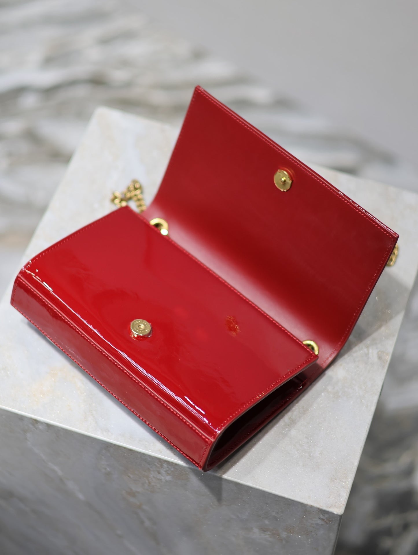 Saint Laurent Kate Small Red And White Glossy Leather Chain Bag