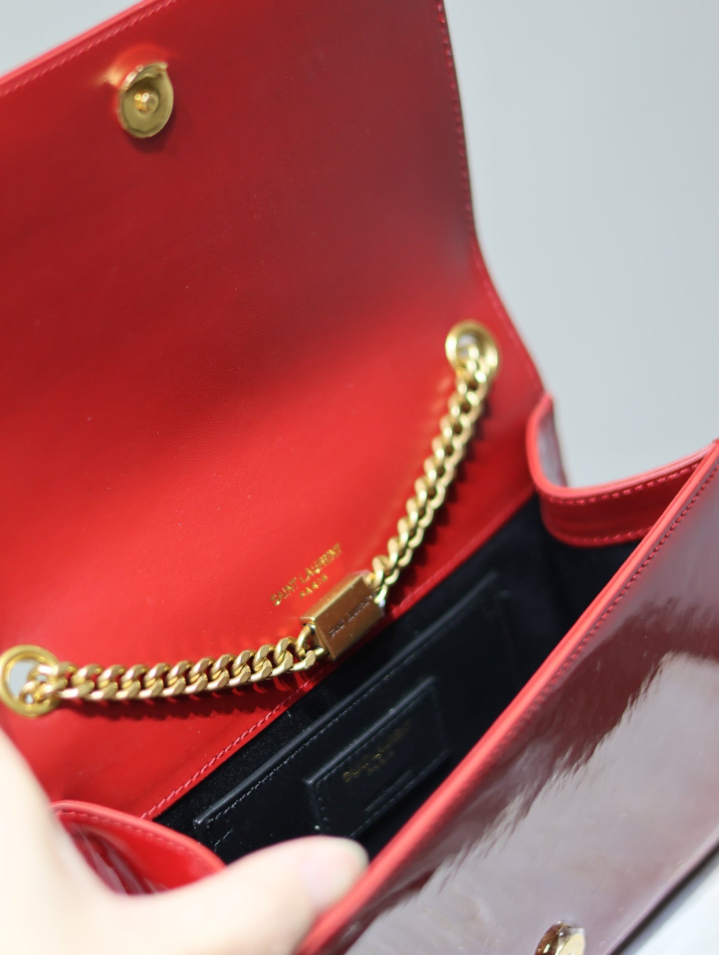 Saint Laurent Kate Small Red And White Glossy Leather Chain Bag