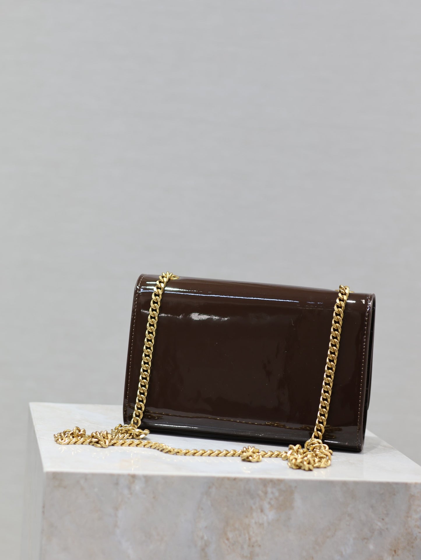 Saint Laurent Kate Small Burdungy Patent Leather Chain Bag