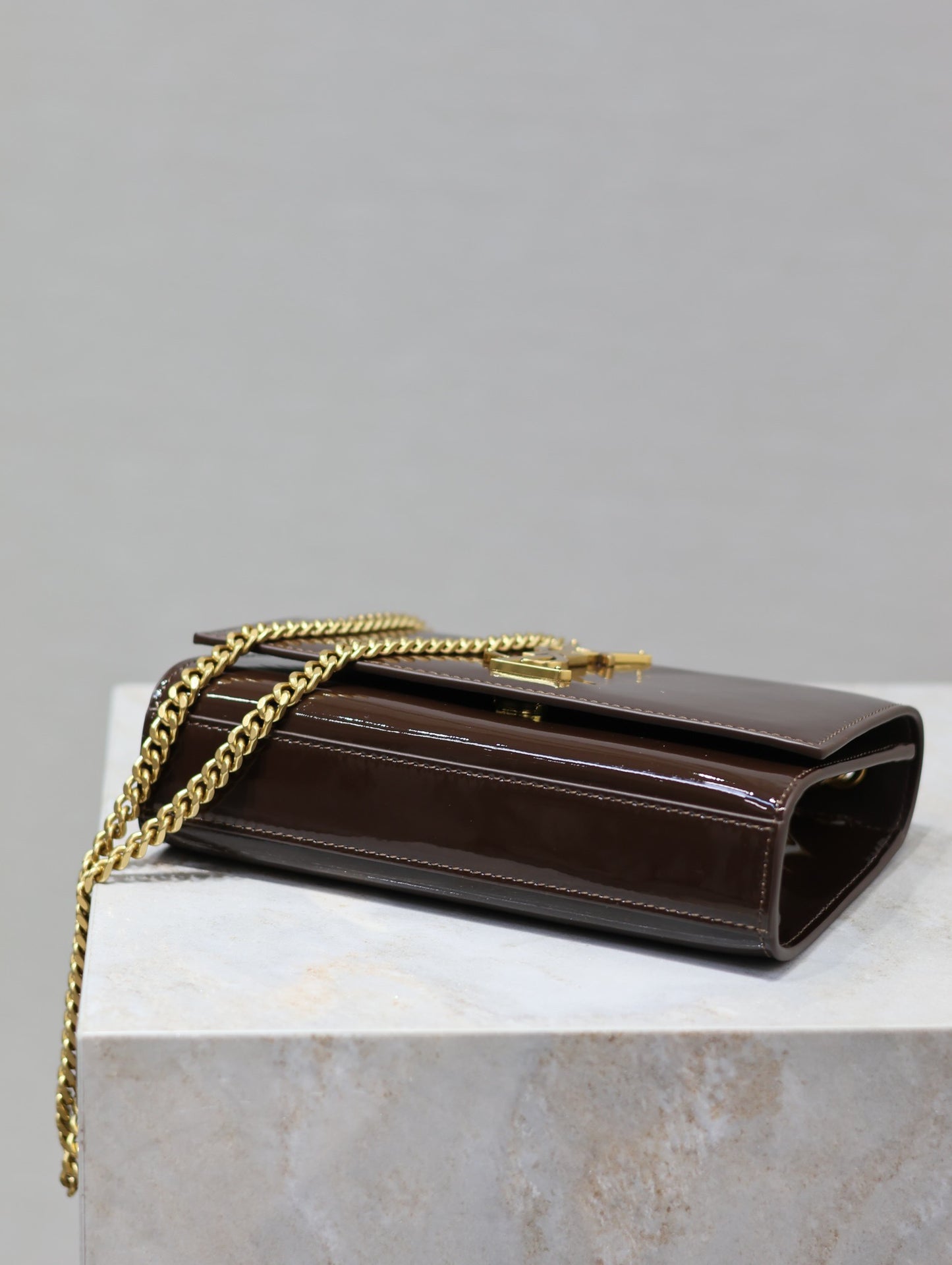 Saint Laurent Kate Small Burdungy Patent Leather Chain Bag