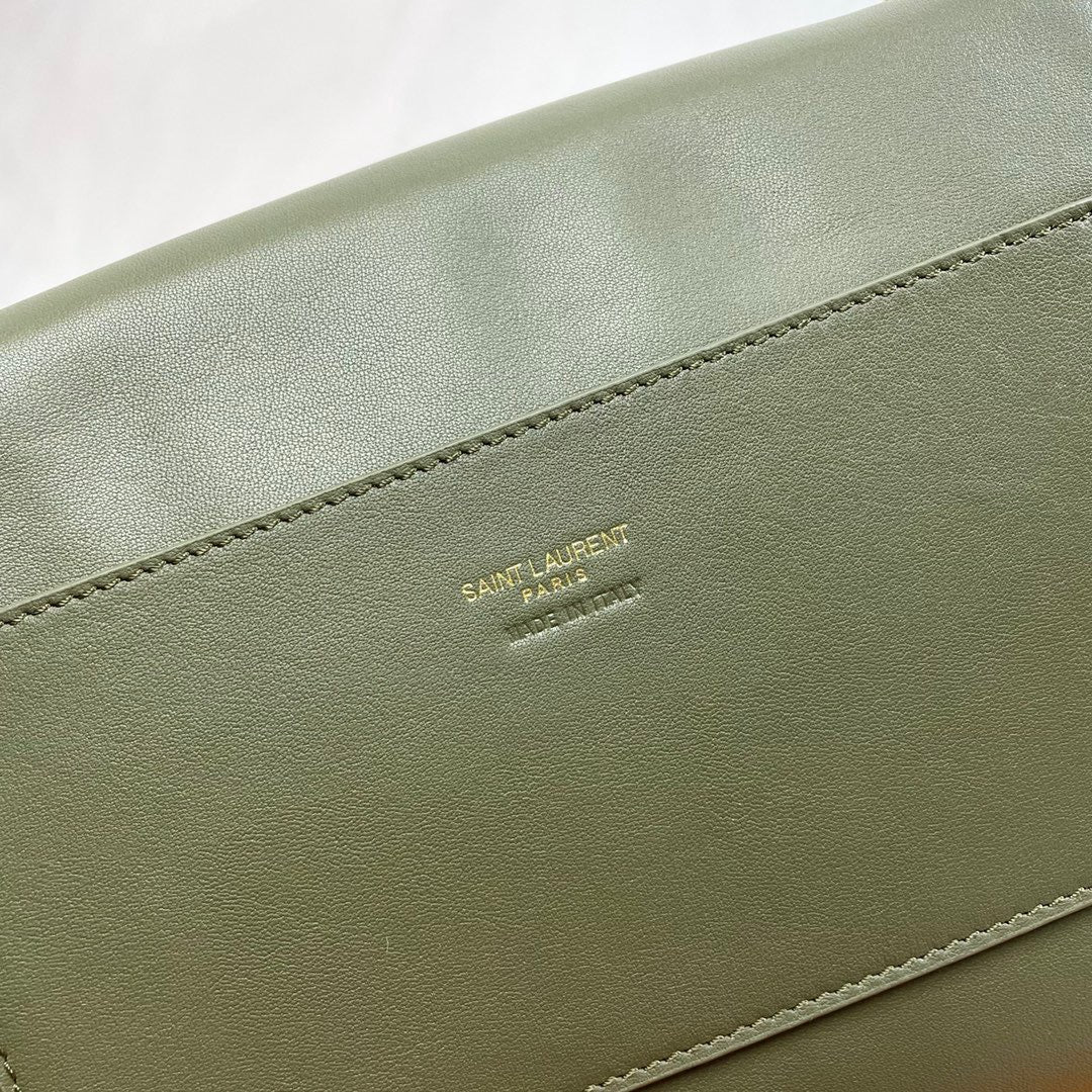 Saint Laurent Kate Large Green Plain Leather Chain Bag