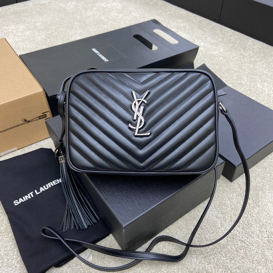 Saint Laurent Lou Bag In Black Calfskin With Silver Hardware