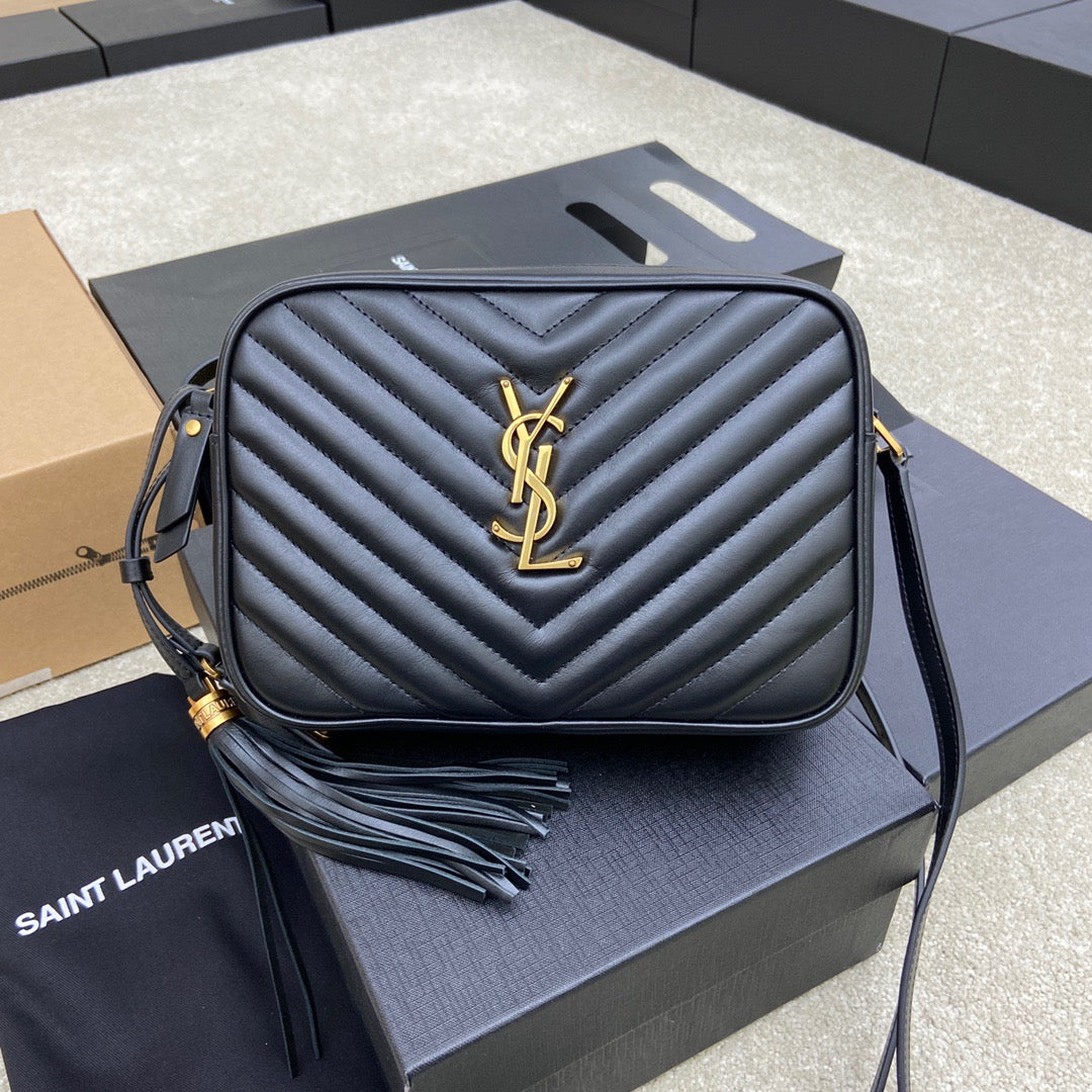 Saint Laurent Lou Bag In Black Calfskin With Gold Hardware