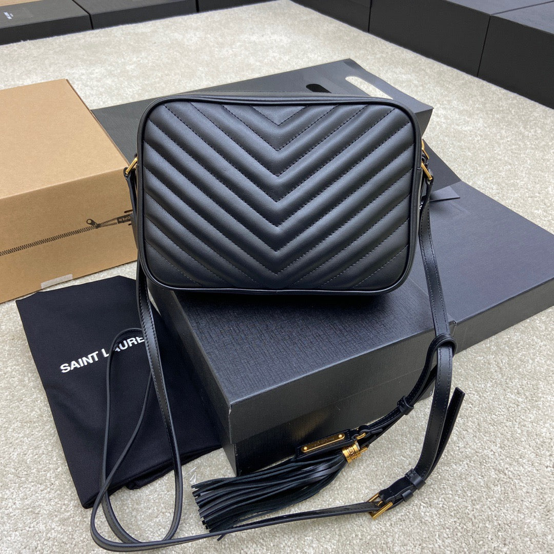 Saint Laurent Lou Bag In Black Calfskin With Gold Hardware