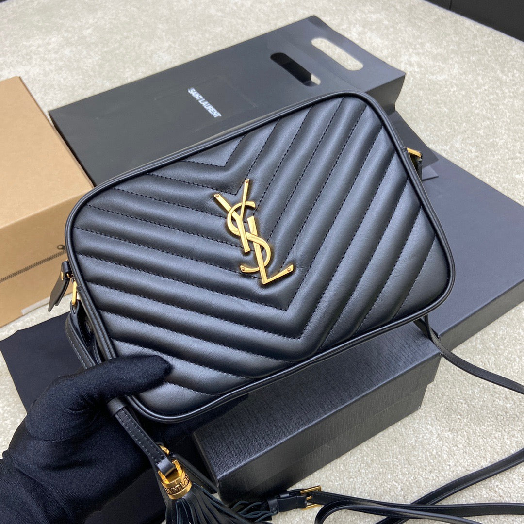 Saint Laurent Lou Bag In Black Calfskin With Gold Hardware