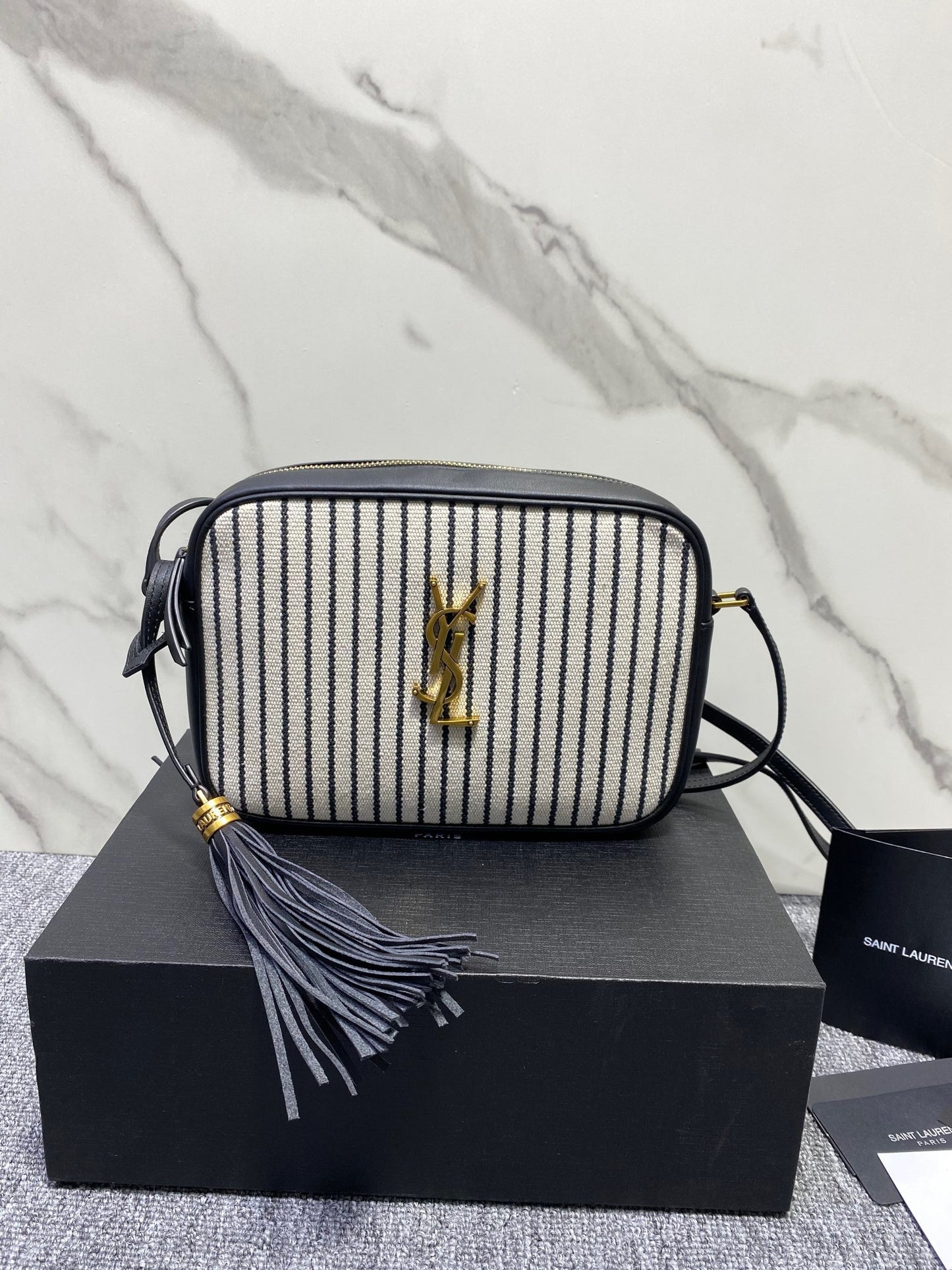 Saint Laurent Lou Bag In Beige With Knitted Striped