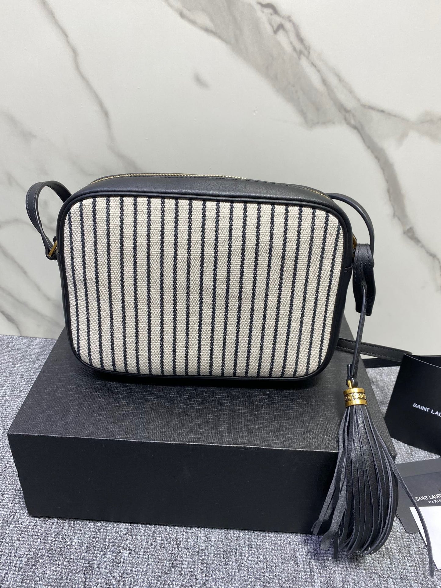 Saint Laurent Lou Bag In Beige With Knitted Striped