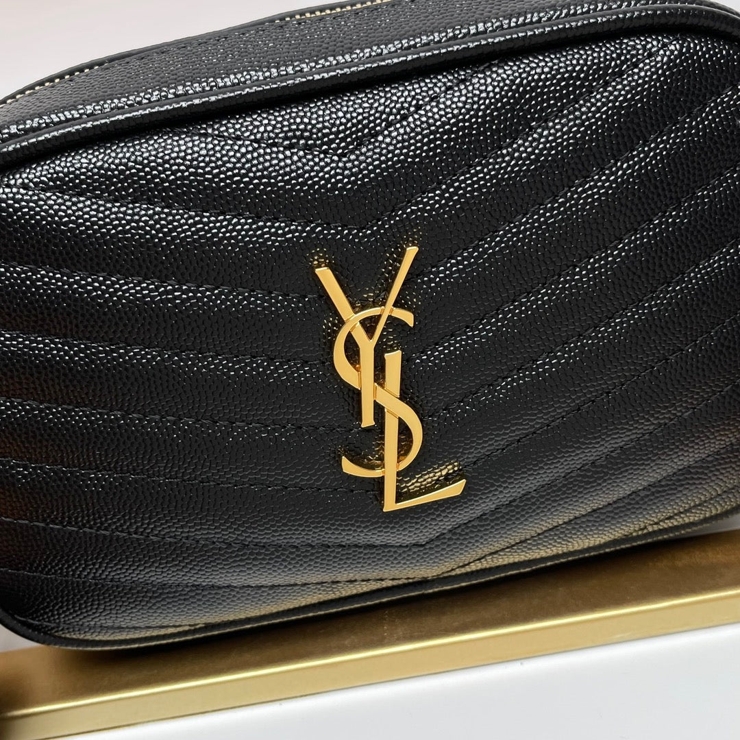 Saint Laurent Lou Mini Bag In Black Calfskin With Gold Hardware