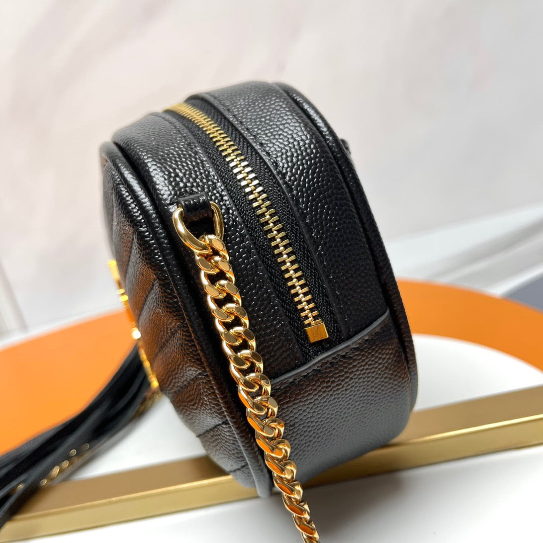 Saint Laurent Lou Mini Bag In Black Calfskin With Gold Hardware