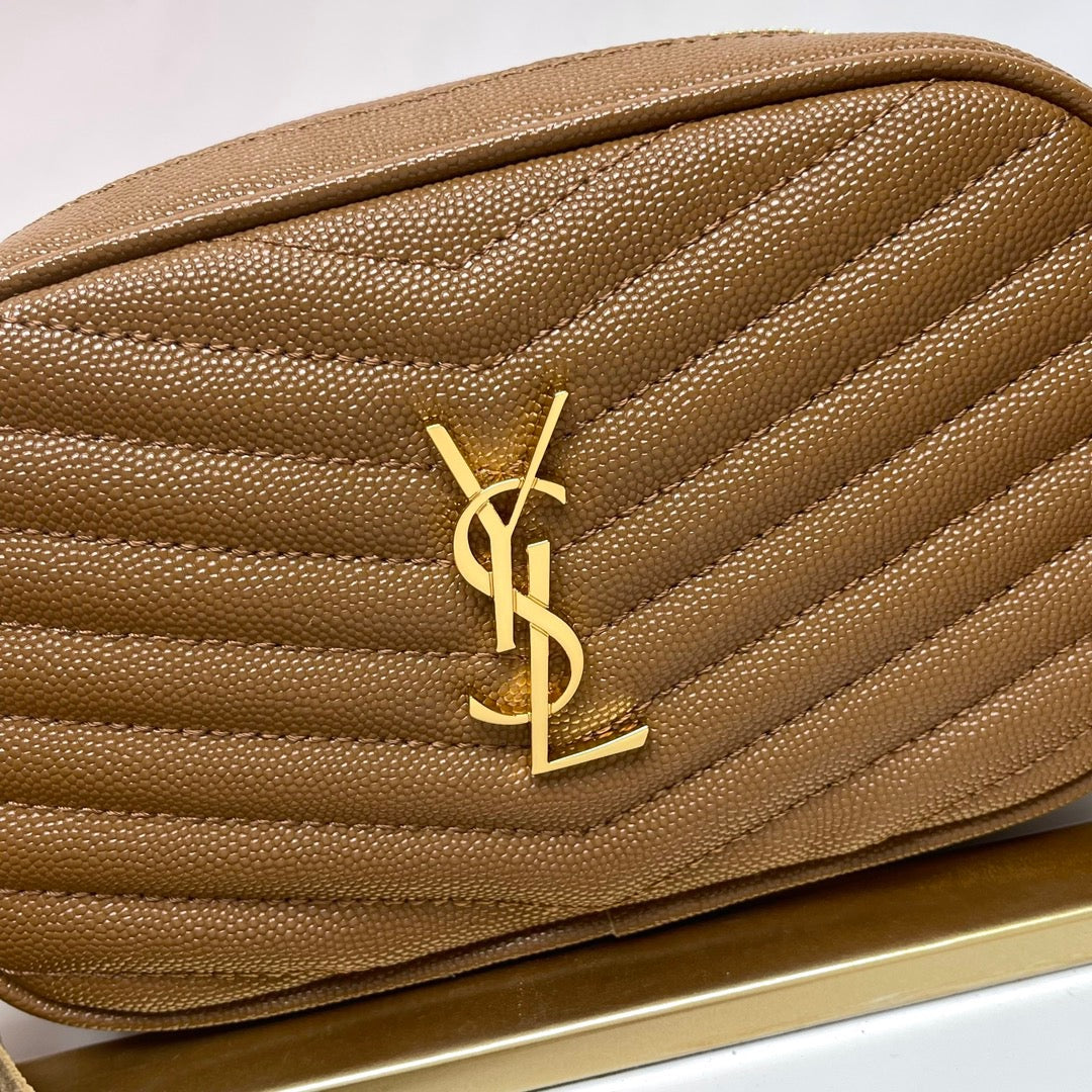 Saint Laurent Lou Mini Bag In Gold Brown Calfskin