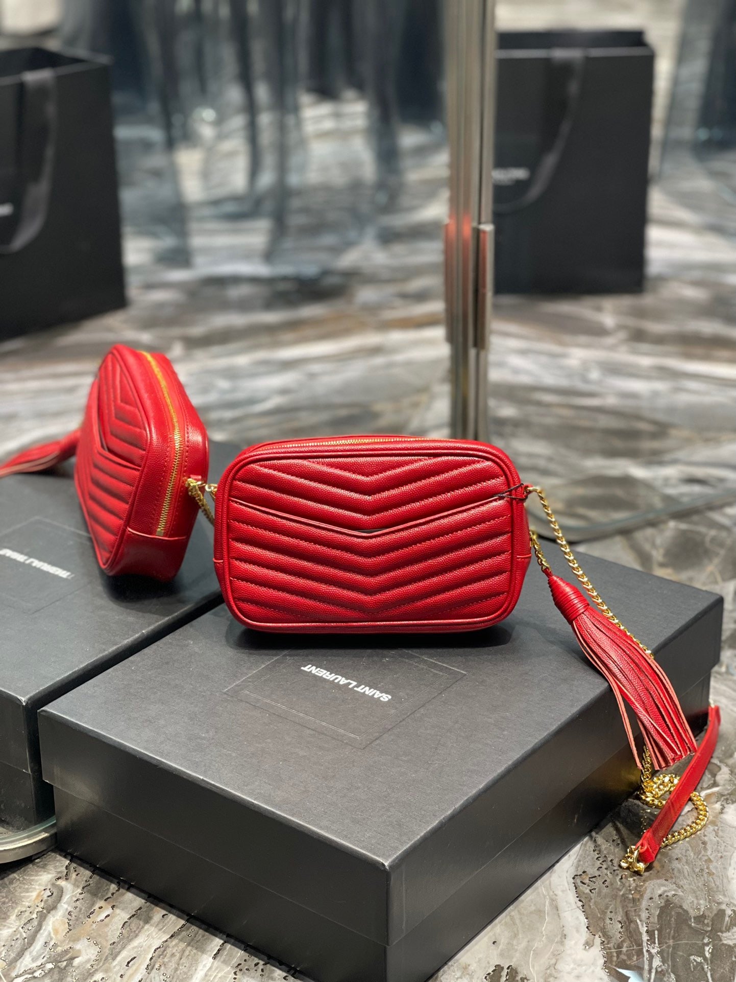 Saint Laurent Lou Mini Bag In Red Calfskin