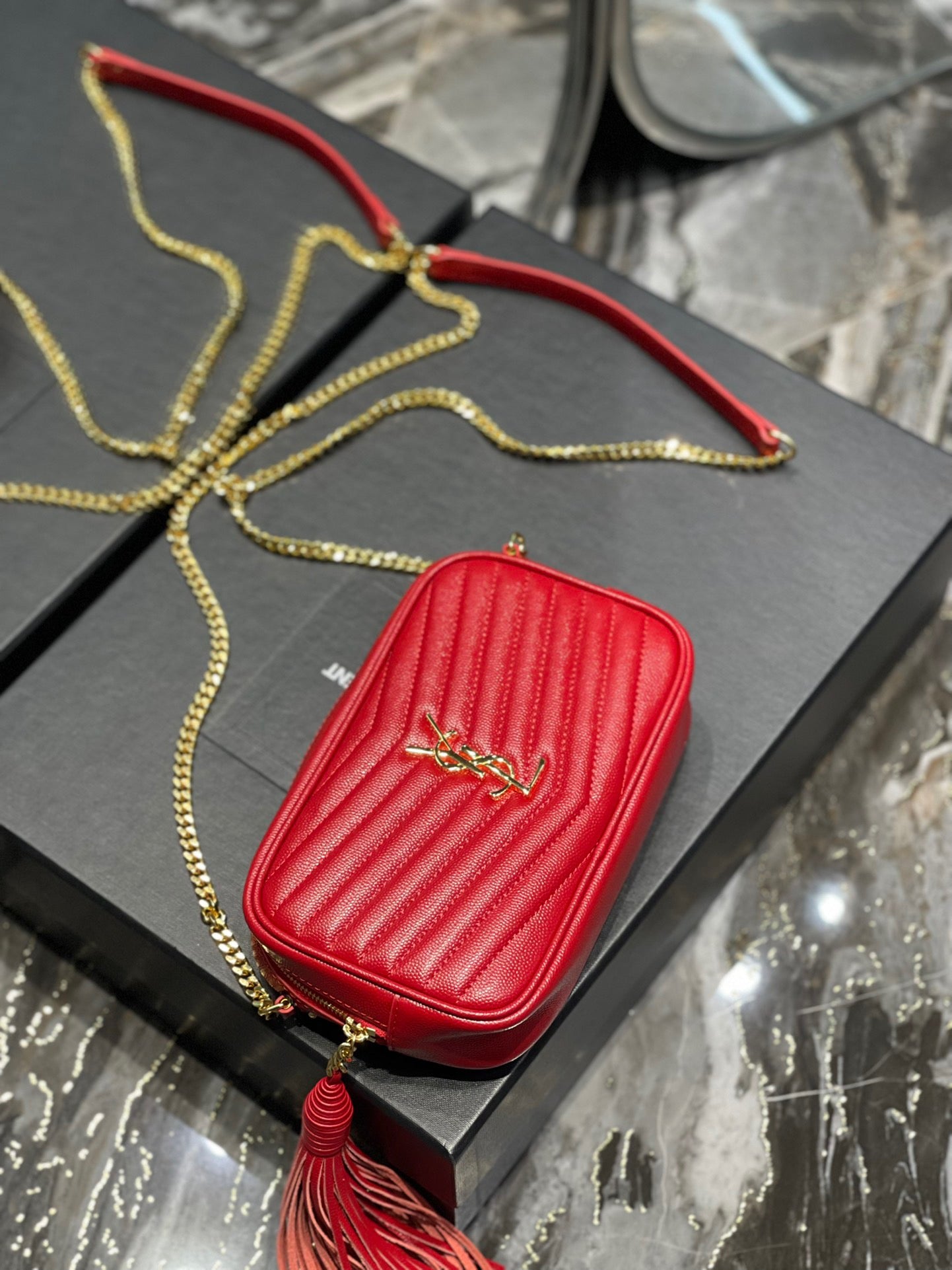 Saint Laurent Lou Mini Bag In Red Calfskin