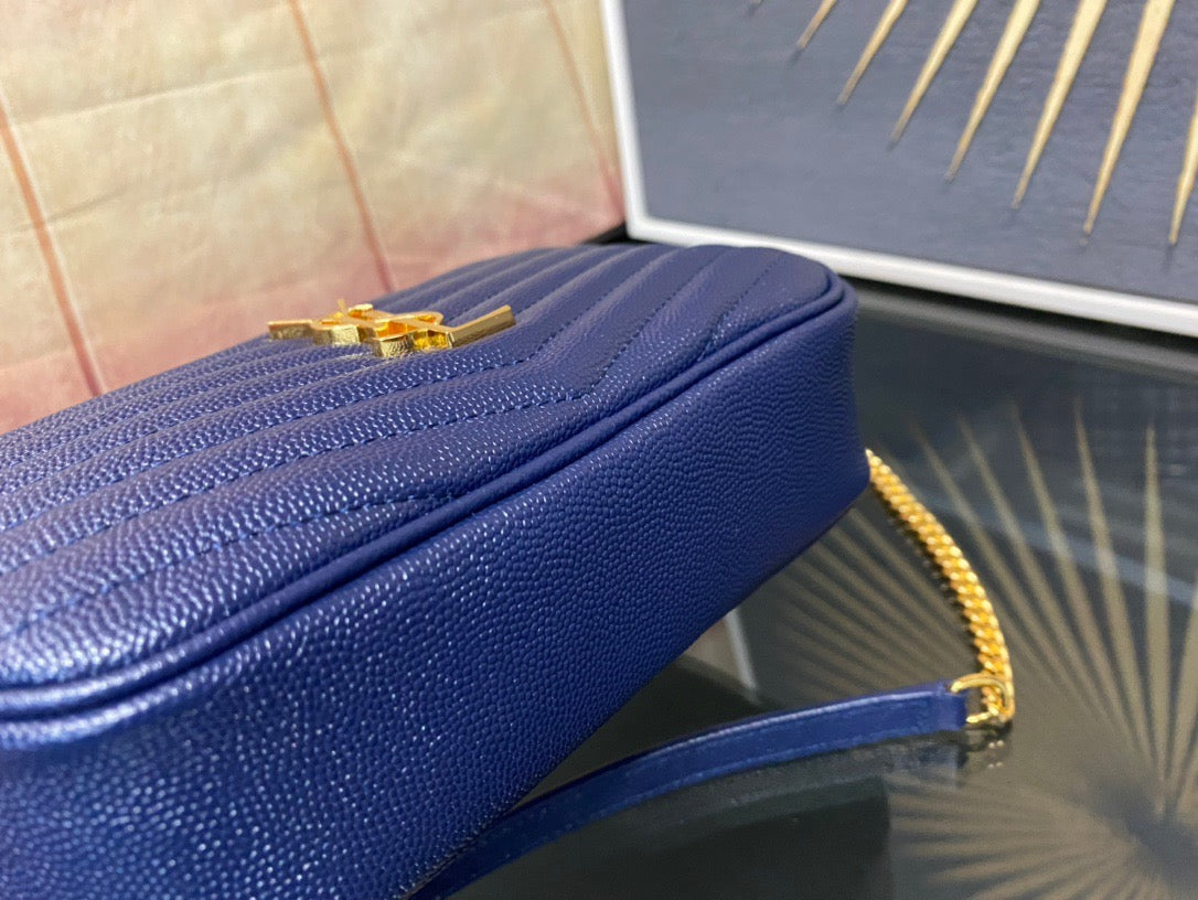 Saint Laurent Lou Mini Bag In Dark Blue Calfskin