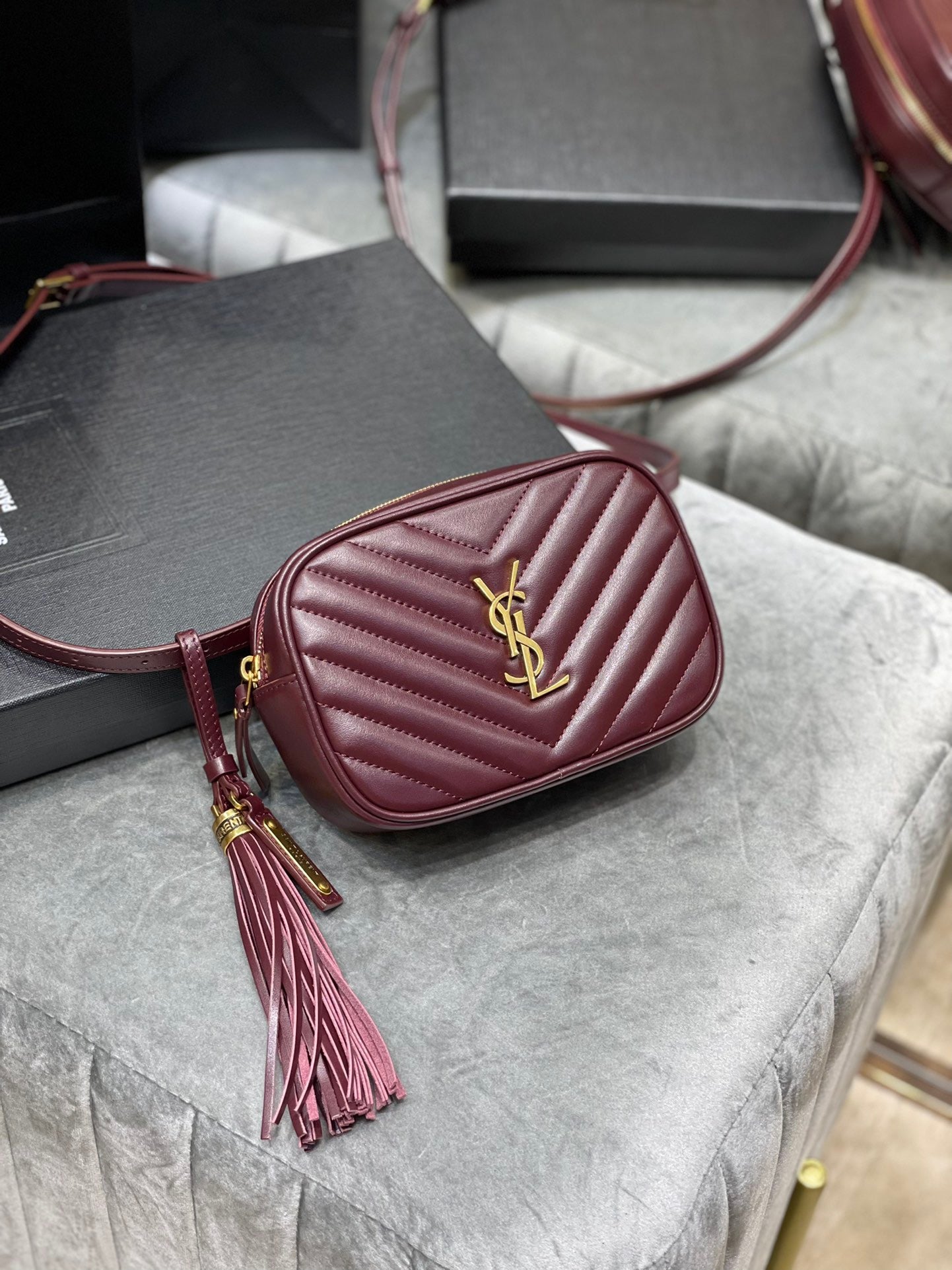 Saint Laurent Lou Mini Bag In Burdungy Calfskin