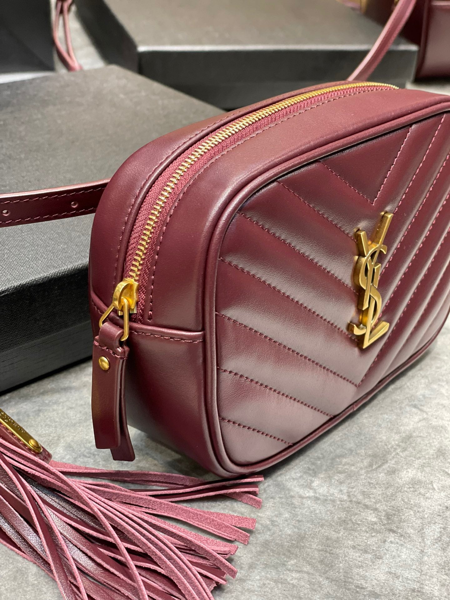 Saint Laurent Lou Mini Bag In Burdungy Calfskin