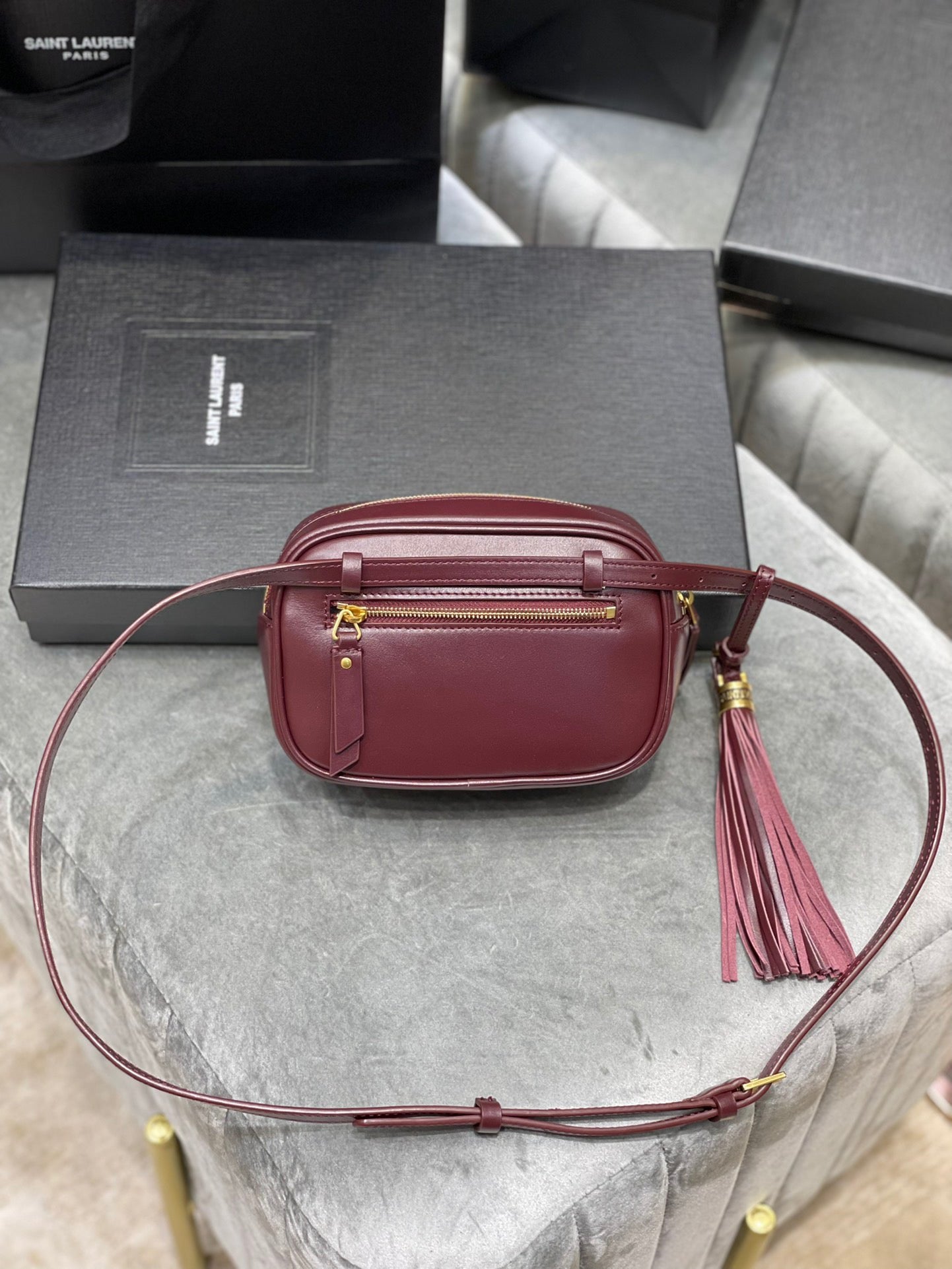 Saint Laurent Lou Mini Bag In Burdungy Calfskin