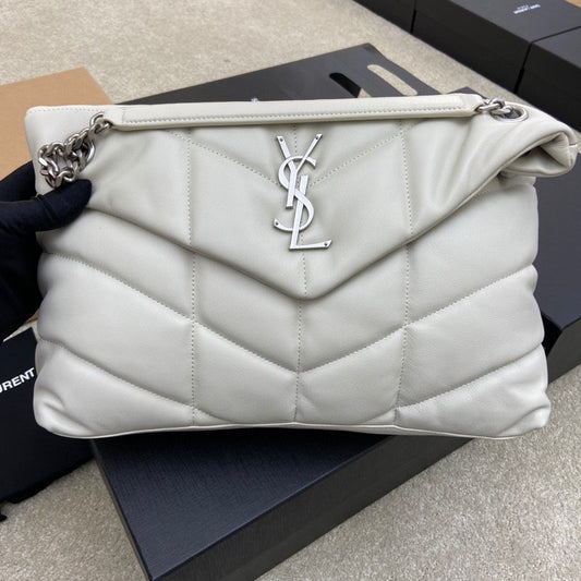 Saint Laurent LouLou Medium Chain Bag In White Quilted Lambskin