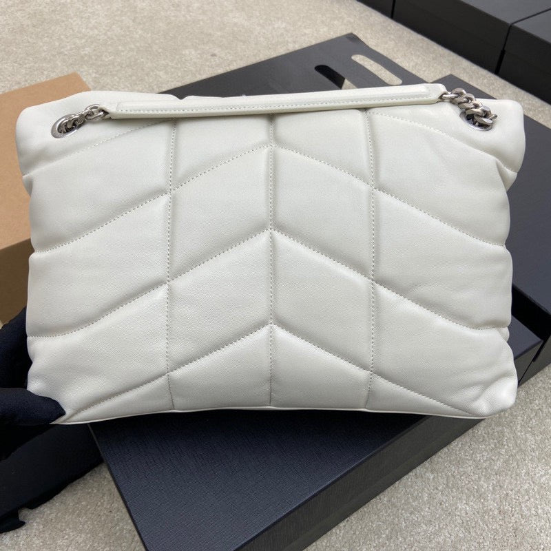 Saint Laurent LouLou Medium Chain Bag In White Quilted Lambskin