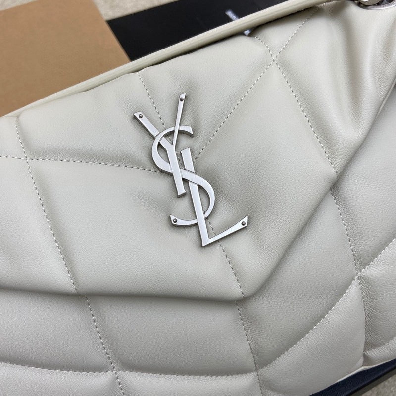 Saint Laurent LouLou Medium Chain Bag In White Quilted Lambskin