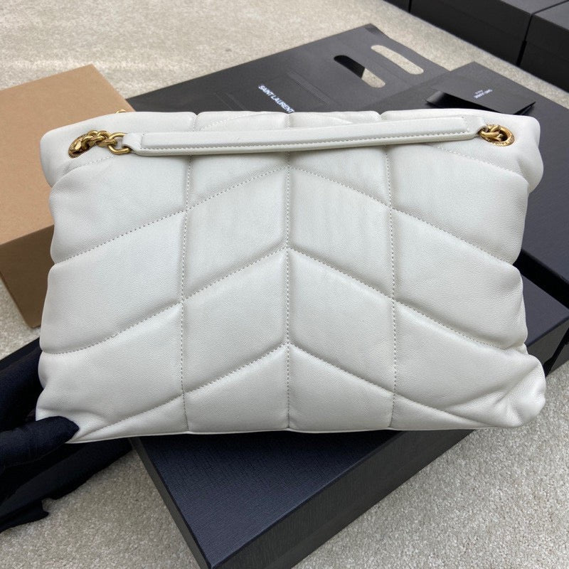 Saint Laurent LouLou Medium Chain Bag In White Quilted Lambskin