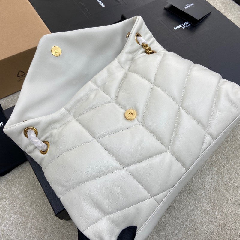 Saint Laurent LouLou Medium Chain Bag In White Quilted Lambskin