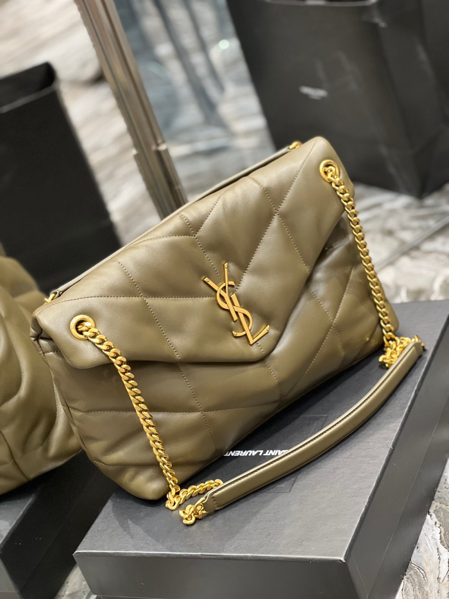 Saint Laurent LouLou Medium Chain Bag In Army Green Quilted Lambskin