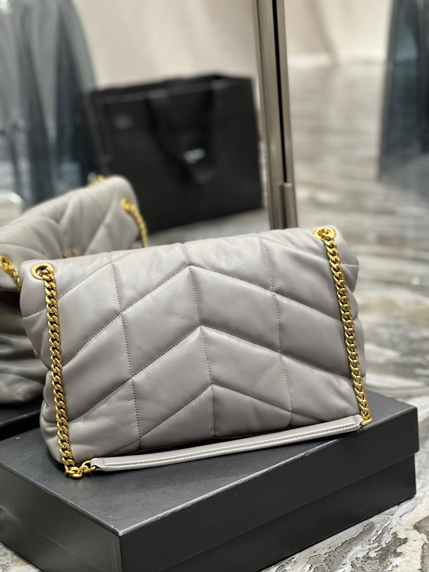 Saint Laurent LouLou Medium Chain Bag In Gray Quilted Lambskin