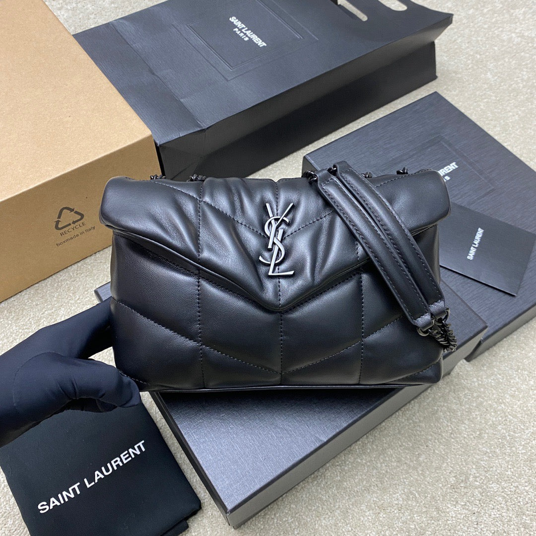 Saint Laurent LouLou Chain Bag In Black Quilted Lambskin