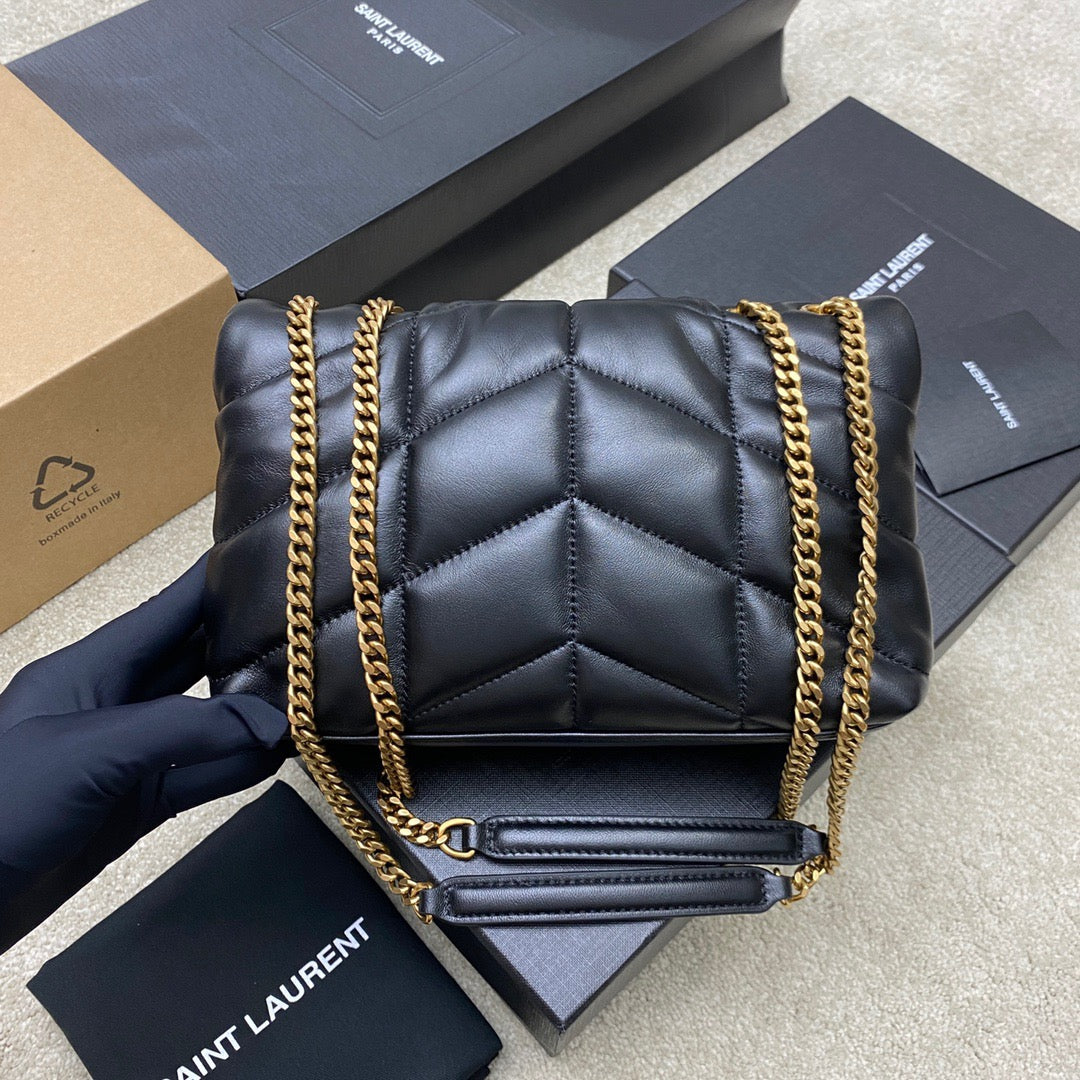 Saint Laurent LouLou Chain Bag In Black Quilted Lambskin