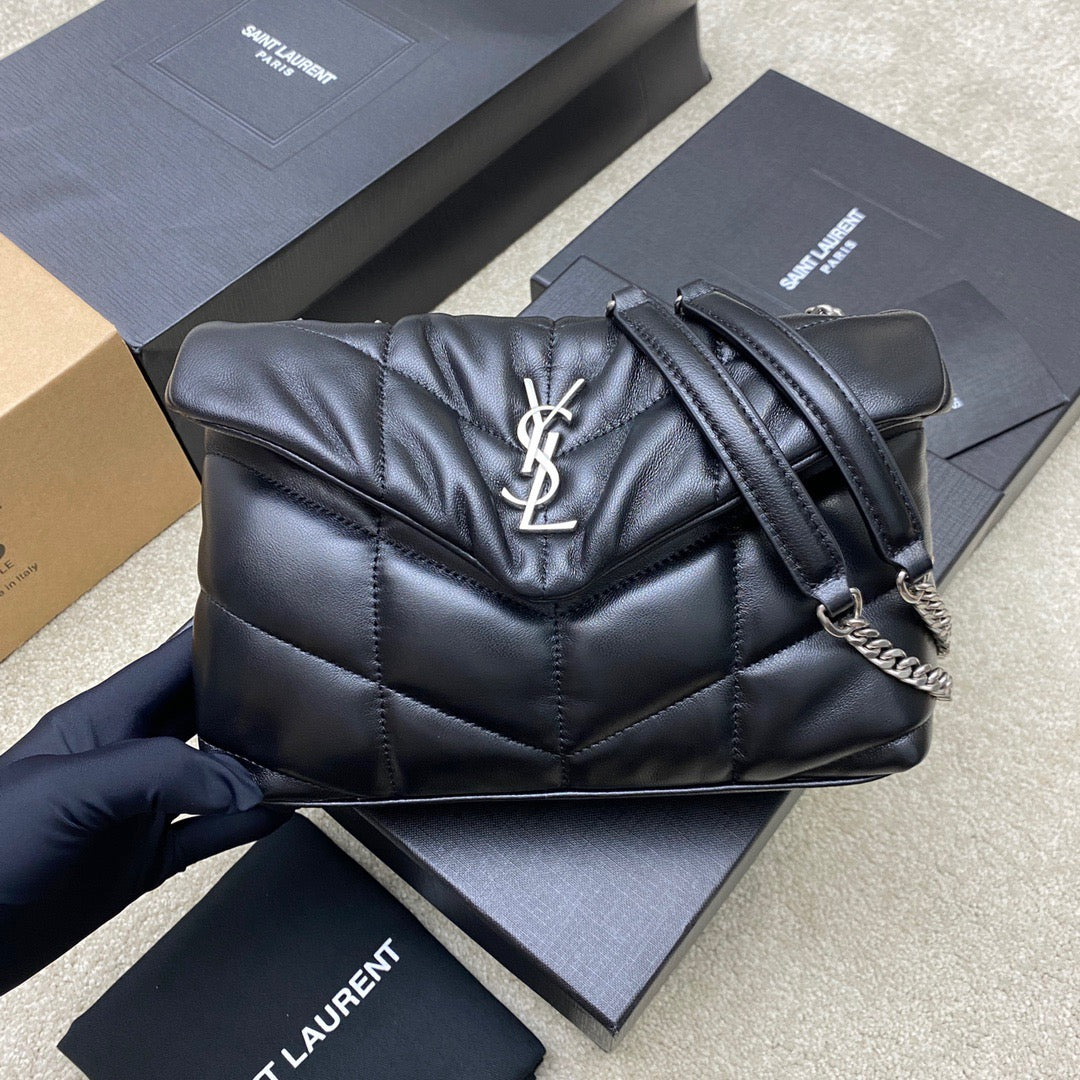 Saint Laurent LouLou Chain Bag In Black Quilted Lambskin