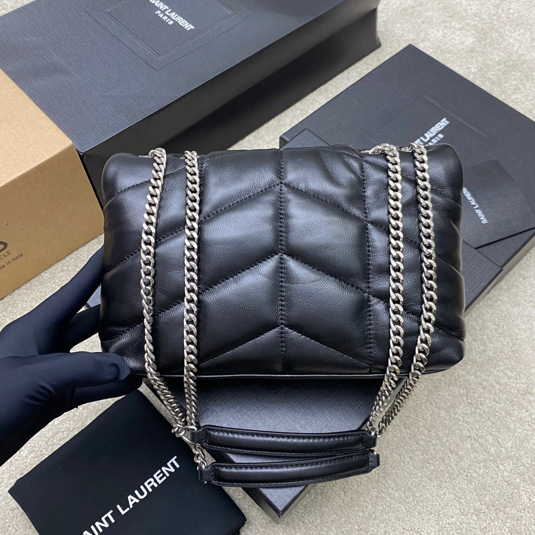 Saint Laurent LouLou Chain Bag In Black Quilted Lambskin