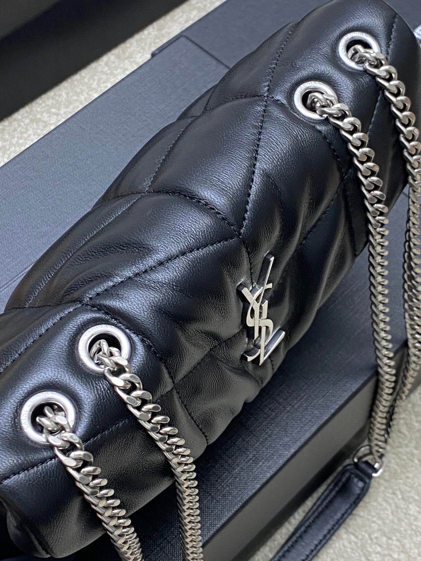 Saint Laurent LouLou Chain Bag In Black Quilted Lambskin