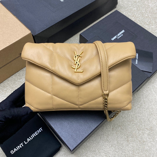 Saint Laurent LouLou Chain Bag In Apricot Quilted Lambskin