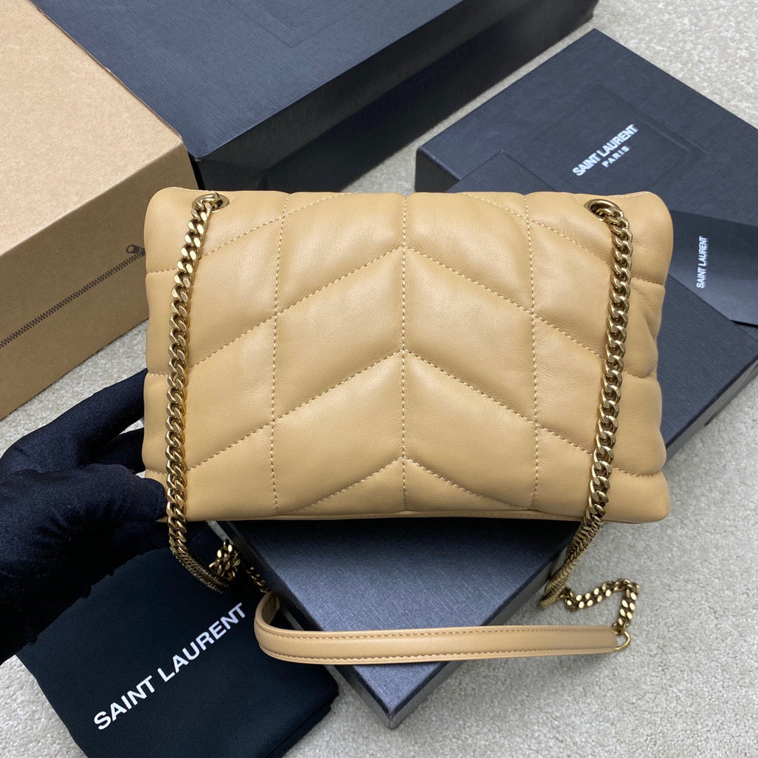 Saint Laurent LouLou Chain Bag In Apricot Quilted Lambskin